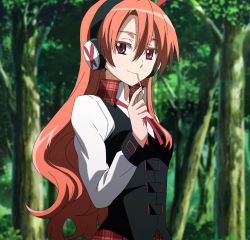 Rule 34 | 10s, 1girl, akame ga kill!, brown hair, candy, chelsea (akame ga kill!), highres, lollipop, long hair, smile, solo, standing, stitched, third-party edit