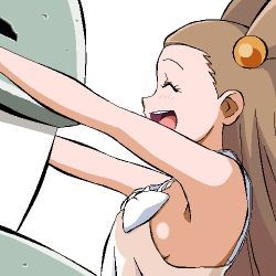 Rule 34 | 1girl, ^ ^, animal, animal hug, arms up, bare shoulders, beads, blush, bow, breasts, brown hair, closed eyes, creatures (company), dress, female focus, forehead, from side, game freak, gen 2 pokemon, gomatarou (pixiv196136), hair beads, hair ornament, happy, jaggy lines, jasmine (pokemon), light blush, long hair, lowres, medium breasts, nintendo, no bra, oekaki, open mouth, outstretched arms, pokemon, pokemon gsc, profile, see-through, see-through dress, see-through silhouette, sideboob, sideways mouth, simple background, sleeveless, sleeveless dress, smile, solo focus, steelix, teeth, two side up, upper body, white background, white bow, white dress
