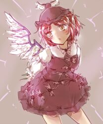 Rule 34 | 1girl, animal ears, bird ears, bird wings, blush, brown dress, brown hat, collared shirt, cowboy shot, dress, fingernails, frilled sleeves, frills, green nails, grey background, hat, highres, hourai kochou, long fingernails, long sleeves, mystia lorelei, nail polish, open mouth, pink hair, sharp fingernails, shirt, short hair, simple background, sketch, sleeve garter, solo, touhou, white shirt, white wings, wide sleeves, winged hat, wings, yellow eyes