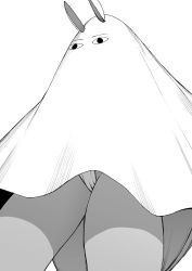 Rule 34 | 1girl, absurdres, bad id, bad pixiv id, daftbonkers, dark-skinned female, dark skin, ears through headwear, fate/grand order, fate (series), ghost costume, greyscale, highleg, highleg swimsuit, highres, monochrome, nitocris (fate), simple background, solo, swimsuit, white background