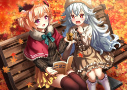Rule 34 | + +, 2girls, :d, animal, autumn leaves, azur lane, bench, beret, black bow, black ribbon, black sweater, blonde hair, blue bow, blurry, blurry foreground, blush, book, bow, brown dress, brown legwear, capelet, collared dress, commentary request, depth of field, dress, frilled dress, frilled legwear, frills, fur-trimmed capelet, fur hat, fur trim, graf zeppelin (azur lane), hair between eyes, hair ribbon, hand up, hat, highres, holding, holding animal, kasaran, kneehighs, layered skirt, leaf, leipzig (azur lane), long hair, long sleeves, maple leaf, multiple girls, on bench, open book, open mouth, park bench, pleated skirt, purple eyes, red capelet, red eyes, red headwear, ribbed sweater, ribbon, short hair, silver hair, sitting, skirt, smile, socks, squirrel, sweater, teeth, thighhighs, upper teeth only, very long hair, white headwear, white legwear, yellow skirt, zeppy (azur lane)