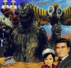 Rule 34 | 1boy, 3girls, aircraft, airplane, artificial lightning generator, baby, blue eyes, boat, bug, butterfly, caterpillar, coat, day, dinosaur, dirt, egg, electricity, energy, f-86, f-86 sabre, f86f saber jet, family, fighter jet, fur coat, glowing, godzilla, godzilla (series), hat, hatching, insect, jet, kaijuu, kamisimo 90, lightning, military, military vehicle, moth, mother and child, mothra, mothra (series), mothra vs. godzilla, multiple girls, nakanishi junko, parent and child, power lines, sakai ichiro, shobijin, siblings, silkworm, sisters, toho, transmission tower, twins, watercraft, wings, worm