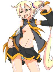 Rule 34 | 1girl, :p, akita neru, blonde hair, breasts, long hair, navel, necktie, open clothes, open shirt, panties, ponytail, shirt, side ponytail, skirt, solo, tongue, tongue out, underwear, very long hair, vocaloid