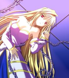 Rule 34 | 00s, archetype earth, arcueid brunestud, bare shoulders, blonde hair, chain, dress, john t h, long hair, princess, red eyes, solo, strapless, strapless dress, tsukihime, very long hair