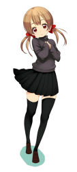 Rule 34 | bow, brown eyes, brown hair, hair bow, loafers, long hair, original, shoes, skirt, sleeves past wrists, smile, solo, sweater, turtleneck, twintails, zizi (zz22)