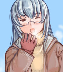 Rule 34 | 00s, casual, cold, glasses, gloves, lowres, aged up, one eye closed, red eyes, rozen maiden, silver hair, solo, suigintou, tsuda nanafushi, wink