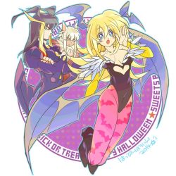 Rule 34 | 1girl, 2boys, adjusting clothes, animal ears, boots, breasts, cosplay, dark magician, duel monster, heart cutout, large breasts, leotard, long hair, looking at viewer, multiple boys, no bra, vampire (game), wings, yu-gi-oh!
