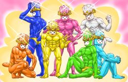 Rule 34 | 10s, artist request, blue skin, colored skin, dory, fary, full body, gold trim, green skin, lary, male focus, miry, muscular, one eye closed, orange skin, precure, rery, sitting, sory, standing, suite precure, tiry, topless male, v, white skin, wink, yellow skin