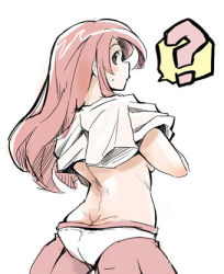 Rule 34 | 1girl, ?, kubocha, long hair, looking back, lowres, original, pink hair, simple background, solo, white background