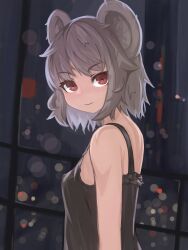 Rule 34 | 1girl, absurdres, animal ears, blurry, blush, bokeh, breasts, covered erect nipples, depth of field, from side, highres, indoors, lens flare, lenserd, looking at viewer, mouse ears, nazrin, red eyes, short hair, small breasts, smile, solo, touhou, upper body, window