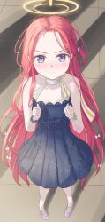 Rule 34 | 1girl, aomi one, bare shoulders, blue archive, blue eyes, dress, highres, long hair, looking at viewer, red hair, sleeveless, sleeveless dress, solo, yuzu (blue archive)
