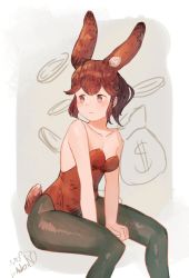 Rule 34 | aidenr0, animal ears, anna (fire emblem), black legwear, breasts, cleavage, coin, fake animal ears, fire emblem, fire emblem heroes, leotard, looking away, looking to the side, medium breasts, money, nintendo, pantyhose, playboy bunny, rabbit ears, rabbit tail, red eyes, red hair, sitting, tail