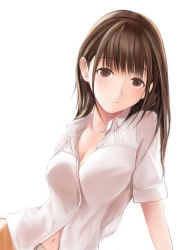 Rule 34 | 1girl, anegasaki nene, blush, breasts, brown eyes, brown hair, large breasts, looking at viewer, love plus, mole, mole under eye, nannacy7, parted lips, short hair, simple background, sketch, solo, white background