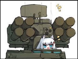 Rule 34 | :d, anti-aircraft, anti-aircraft missile, anti-tank missile, blue eyes, cat girl, frider, headset, military, military vehicle, open mouth, radar dish, smile, v-shaped eyebrows, war thunder, white fur, white hair, xm1069 adats