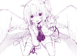 Rule 34 | 1boy, arm support, bad id, bad pixiv id, beatmania, beatmania iidx, blush, feathers, halo, holding, jewelry, looking at viewer, looking up, male focus, mary janes, midriff, monochrome, multiple wings, mutsutake, necklace, necktie, open mouth, rche (beatmania), ribbon, shoes, short hair, shorts, simple background, sitting, solo, star (symbol), tattoo, thighhighs, trap, wariza, white background, wings, zettai ryouiki