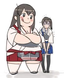 Rule 34 | 10s, 2girls, :p, akagi (kancolle), blush stickers, crossed arms, gaunt, kaga (kancolle), kantai collection, lowres, multiple girls, nishieda, peko-chan, size difference, tongue, tongue out, trembling