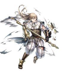 Rule 34 | 1boy, armor, axe, battle axe, blonde hair, broken, broken armor, broken weapon, capelet, clenched teeth, fire emblem, fire emblem awakening, fire emblem heroes, full body, green eyes, haru (toyst), highres, holding, holding weapon, libra (fire emblem), long hair, long sleeves, looking away, male focus, nintendo, official art, parted lips, pelvic curtain, scar, solo, teeth, torn clothes, transparent background, vambraces, weapon