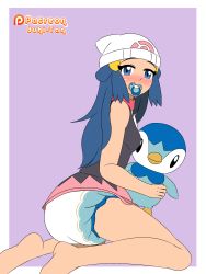 Rule 34 | blue eyes, blue hair, creatures (company), dawn (pokemon), diaper, fetish wear, game freak, gen 4 pokemon, highres, nintendo, pacifier, piplup, pokemon, pokemon (creature), pokemon dppt, yuhi-tan