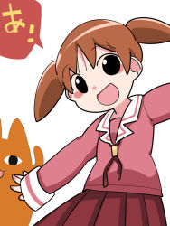 Rule 34 | &lt;o&gt; &lt;o&gt;, 1girl, a (phrase), arm up, azumanga daiou, blush stickers, brown hair, mihama chiyo&#039;s father, commentary request, hammer (sunset beach), long hair, mihama chiyo, mihama chiyo&#039;s father, open mouth, outstretched arms, school uniform, serafuku, skirt, sleeves past wrists, smile, translated, twintails