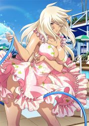 Rule 34 | 1girl, breasts, cleavage, dress, holding, holding hose, hose, large breasts, musashibou benkei (ikkitousen), solo