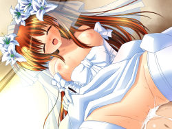 Rule 34 | 00s, blush, breasts, bridal veil, bride, brown hair, clothed sex, cowgirl position, cum, cum in pussy, dress, esuesu, closed eyes, flower, gloves, large breasts, long hair, lyrical nanoha, mahou shoujo lyrical nanoha, mahou shoujo lyrical nanoha strikers, nipples, penis, sex, straddling, takamachi nanoha, vaginal, veil, wedding dress