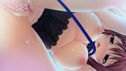 Rule 34 | 1boy, 1girl, all fours, bdsm, blush, breasts, censored, collar, ecchi de hentai! yakimochi ojou-sama!!, from behind, from below, gradient background, hanging breasts, hetero, highres, lace, lace-trimmed skirt, lace trim, large breasts, leash, looking at viewer, looking through own legs, mosaic censoring, nipples, open mouth, penis, pussy, pussy juice, red eyes, red hair, satofuji masato, sex, shiratori mayu, skirt, slave, solo focus, vaginal