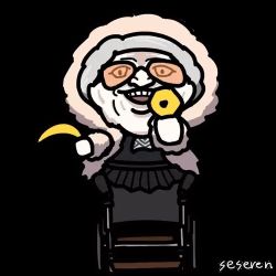 Rule 34 | 1girl, animated, animated gif, banana, dual wielding, food, fruit, holding, lowres, old, old woman, open mouth, seseren, sunglasses, wheelchair