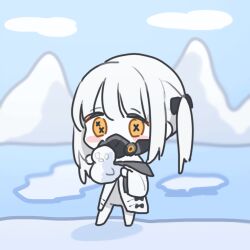 Rule 34 | 1girl, animated, animated gif, arctic (geography), bird, blue archive, colored skin, duck, duckling, ein (blue archive), ice, looping animation, mask, snow, snow duck, solo, tamago bororo, white hair, white skin, yellow eyes