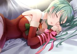 Rule 34 | 10s, 1girl, alternate costume, aqua hair, arm warmers, bare shoulders, breasts, closed eyes, collarbone, detached collar, dress, fur trim, hair between eyes, kantai collection, large breasts, lips, long hair, merry christmas, neckerchief, own hands together, red dress, red neckerchief, sleeping, sleeves past wrists, solo, suzuya (kancolle), yuna (yukiyuna)