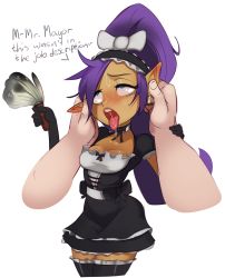 Rule 34 | 1girl, ahegao, alternate costume, bad id, bad pixiv id, black gloves, black thighhighs, blue eyes, bow, breasts, choker, cleavage, dark-skinned female, dark skin, disembodied limb, drooling, duster, eargasm, earrings, elbow gloves, english text, enmaided, female orgasm, gloves, grabbing another&#039;s ear, hair bow, hand on another&#039;s ear, highres, jewelry, long hair, maid, maid headdress, open mouth, orgasm, pointy ears, polyle, ponytail, pov, purple hair, rolling eyes, shantae, shantae (series), small breasts, solo focus, sweat, thighhighs, tongue, tongue out, uncommon stimulation, very long hair, zettai ryouiki