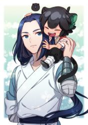 Rule 34 | 2boys, animal ears, ar (rikuesuto), bandages, black hair, blue eyes, blue hair, cat boy, cat ears, cat tail, chinese clothes, closed eyes, closed mouth, forehead, long hair, long sleeves, luo xiaohei, male focus, multiple boys, open mouth, tail, luo xiaohei zhanji, wuxian (the legend of luoxiaohei)
