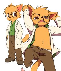 Rule 34 | 1boy, character sheet, furry, furry male, glasses, looking at viewer, lying, male focus, manmosu marimo, nipples, open mouth, original, socks, solo, tail, undressing, white background