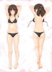 Rule 34 | 1girl, amagami, arm pillow, ass, barefoot, bikini, blush, bow, bow bikini, breasts, brown eyes, brown hair, crossed ankles, groin, highres, looking at viewer, lying, navel, on back, on stomach, short hair, sideboob, small breasts, smile, swimsuit, takemi kaoru, tanaka keiko (amagami), thighs