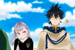 Rule 34 | bad tag, black clover, black hair, couple, noelle silva, looking at another, twintails, yuno (black clover)