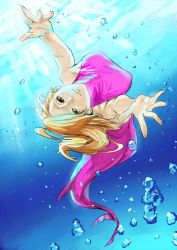 Rule 34 | blonde hair, breasts, delta zone, large breasts, long hair, mermaid, monster girl, original, outstretched arms, smile, solo, spread arms, underwater