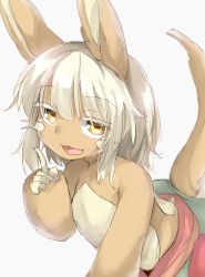 Rule 34 | 1girl, :3, absurdres, animal ears, blurry, body fur, depth of field, fang, fur trim, furry, furry female, highres, made in abyss, nanachi (made in abyss), neko pachi, sketch, solo, square pupils, whiskers, white background, yellow eyes