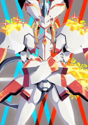 Rule 34 | 10s, absurdres, crossed arms, darling in the franxx, glowing, highres, light particles, looking at viewer, mecha, no humans, potechi (german potato), robot, serious, solo, sparkle, standing, strelizia