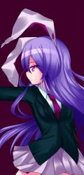 Rule 34 | 1girl, animal ears, bad id, bad pixiv id, female focus, haruta (806060), highres, long hair, long sleeves, miniskirt, necktie, outstretched arms, purple eyes, rabbit ears, red necktie, reisen udongein inaba, skirt, slit pupils, solo, touhou, very long hair