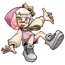 Rule 34 | + +, 1girl, :d, crown, full body, gradient hair, hood, hood up, hoodie, inkling, lakilolom, long sleeves, looking at viewer, medallion, mole, mole under mouth, multicolored hair, nintendo, no nose, open mouth, pearl (splatoon), pink hair, raglan sleeves, shoes, short hair, simple background, smile, sneakers, solo, splatoon (series), splatoon 2, splatoon 2: octo expansion, symbol-shaped pupils, tentacle hair, two-tone hair, white background, white hair, yellow eyes