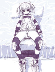 Rule 34 | 1girl, ahoge, aq interactive, arcana heart, asaga aoi, atlus, bandeau, bed, bike shorts, blush, boots, clothes pull, demon girl, earrings, elbow pads, examu, fingerless gloves, flat chest, from above, gloves, hair ornament, jacket, jewelry, knee pads, lilica felchenerow, lying, midriff, monochrome, naughty face, on back, open clothes, open jacket, panties, pantyshot, pillow, pointy ears, short hair, short twintails, shorts, shorts pull, sketch, smile, solo, twintails, underwear, unzipped, upshorts, zipper
