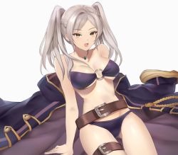 Rule 34 | 1girl, absurdres, bad id, bad twitter id, belt, bikini, breasts, cleavage, fire emblem, fire emblem awakening, fire emblem heroes, highres, jacket, jewelry, large breasts, looking at viewer, nintendo, pendant, robin (female) (fire emblem), robin (fire emblem), smile, solo, swimsuit, thigh strap, twintails, underboob, white hair, yellow eyes, yoru (yowuyoru)