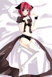 Rule 34 | 00s, 1girl, animal ears, bed, bra, cat ears, hisui (tsukihime), lingerie, lying, maid, midriff, navel, open clothes, open shirt, panties, shigen, shirt, solo, thighhighs, tsukihime, underwear, white thighhighs
