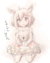 Rule 34 | 10s, 1girl, alternate costume, animal ears, brown hair, dress, female focus, full body, gradient background, ikazuchi (kancolle), kantai collection, kemonomimi mode, pale color, short hair, sketch, solo, translation request, wamu (chartreuse), white background
