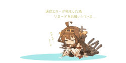 Rule 34 | 10s, 1girl, = =, brown hair, chibi, crying, detached sleeves, hair ornament, highres, itsukia, kantai collection, knees up, kongou (kancolle), long hair, pout, ribbon-trimmed sleeves, ribbon trim, sitting, solo, translated