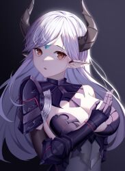 Rule 34 | 1girl, breasts, brown eyes, dragon girl, dragon tail, epic seven, large breasts, luna (epic seven), pointy ears, solo, tail, white hair