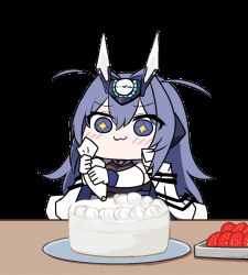 Rule 34 | 1girl, :3, animated, animated gif, artist request, azur lane, blue eyes, blue hair, bodystocking, cake, chibi, coat, coat on shoulders, cream, cream on face, elbow gloves, food, food on face, fruit, gloves, licking lips, long hair, new jersey (azur lane), official art, solo, strawberry, tongue, tongue out, white coat, white gloves