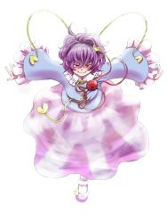 Rule 34 | 1girl, :3, blush, female focus, frills, full body, hairband, hanannnn, heart, komeiji satori, outstretched arms, purple hair, red eyes, short hair, simple background, skirt, smile, solo, spread arms, third eye, touhou, white background, wide sleeves