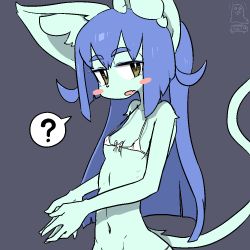 Rule 34 | 1girl, blue hair, cat, female focus, from side, furry, furry female, grey background, long hair, looking at viewer, open mouth, simple background, solo, the amboina, yellow eyes