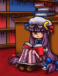 Rule 34 | 1girl, absurdres, book, female focus, highres, kouotsu, library, open book, patchouli knowledge, reading, sitting, solo, touhou, voile