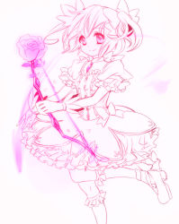 Rule 34 | 10s, 1girl, bow, bow (weapon), bubble skirt, flower, frilled socks, frills, gloves, hair bow, highres, kaname madoka, kneehighs, magical girl, mahou shoujo madoka magica, mahou shoujo madoka magica (anime), monochrome, pink eyes, puffy sleeves, rose, short twintails, skirt, smile, socks, solo, twintails, weapon, yamada ako
